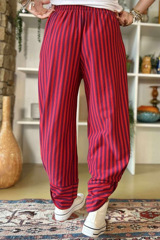 The Sunday Morning Stripe Twist Pant Aubergine Red